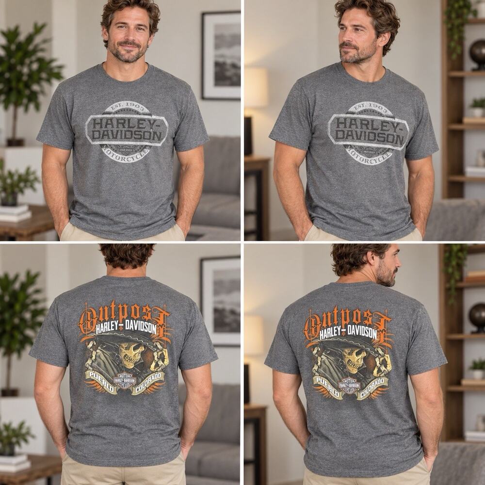 Harley-Davidson Putter’s Pueblo Colorado Skull Men’s XL Gray T-Shirt